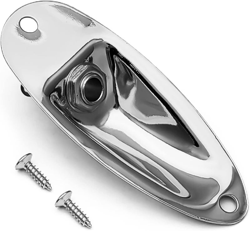 MAXCHEER Guitar Input Jack Socket Plate Output Loaded Boat Style 1/4 Inch with Screws for Fender Stratocaster Strat St Mono Electric Guitar for Electric Guitar Replacement Parts (Chrome) - Image 1